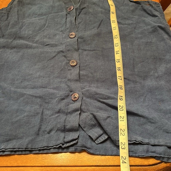 Flax by Jeanne Englehart Womens Small Linen Sleeveless Button Down Blouse Blue - Picture 6 of 10